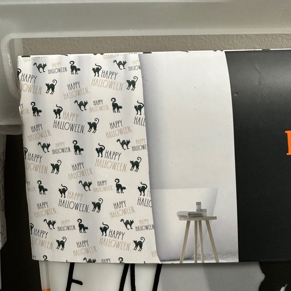 NWT Rae Dunn HAPPY HALLOWEEN Black Cat Shower Curtain - Picture 1 of 6